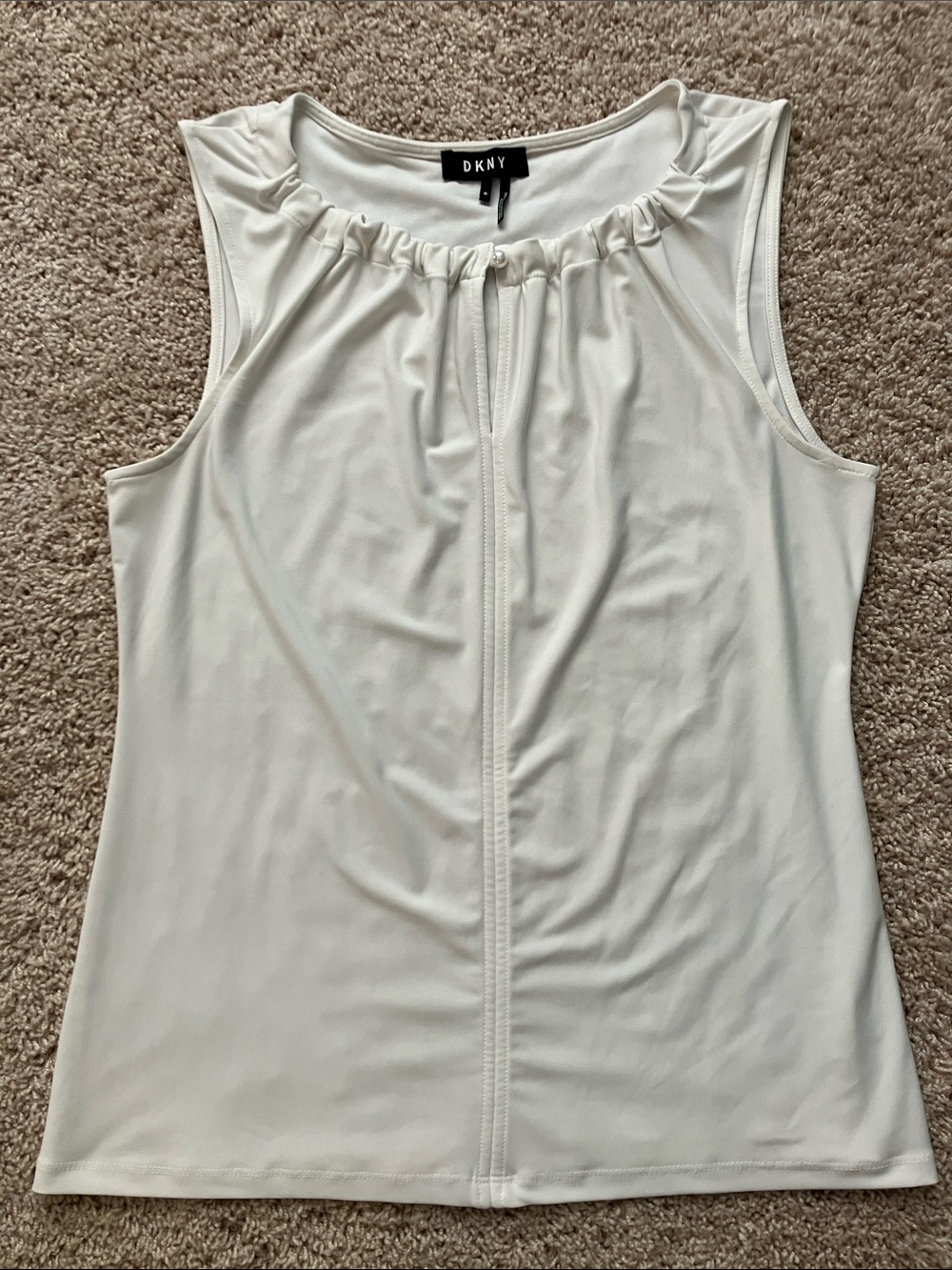 DKNY Off white Sleeveless Gathered Neck Tank